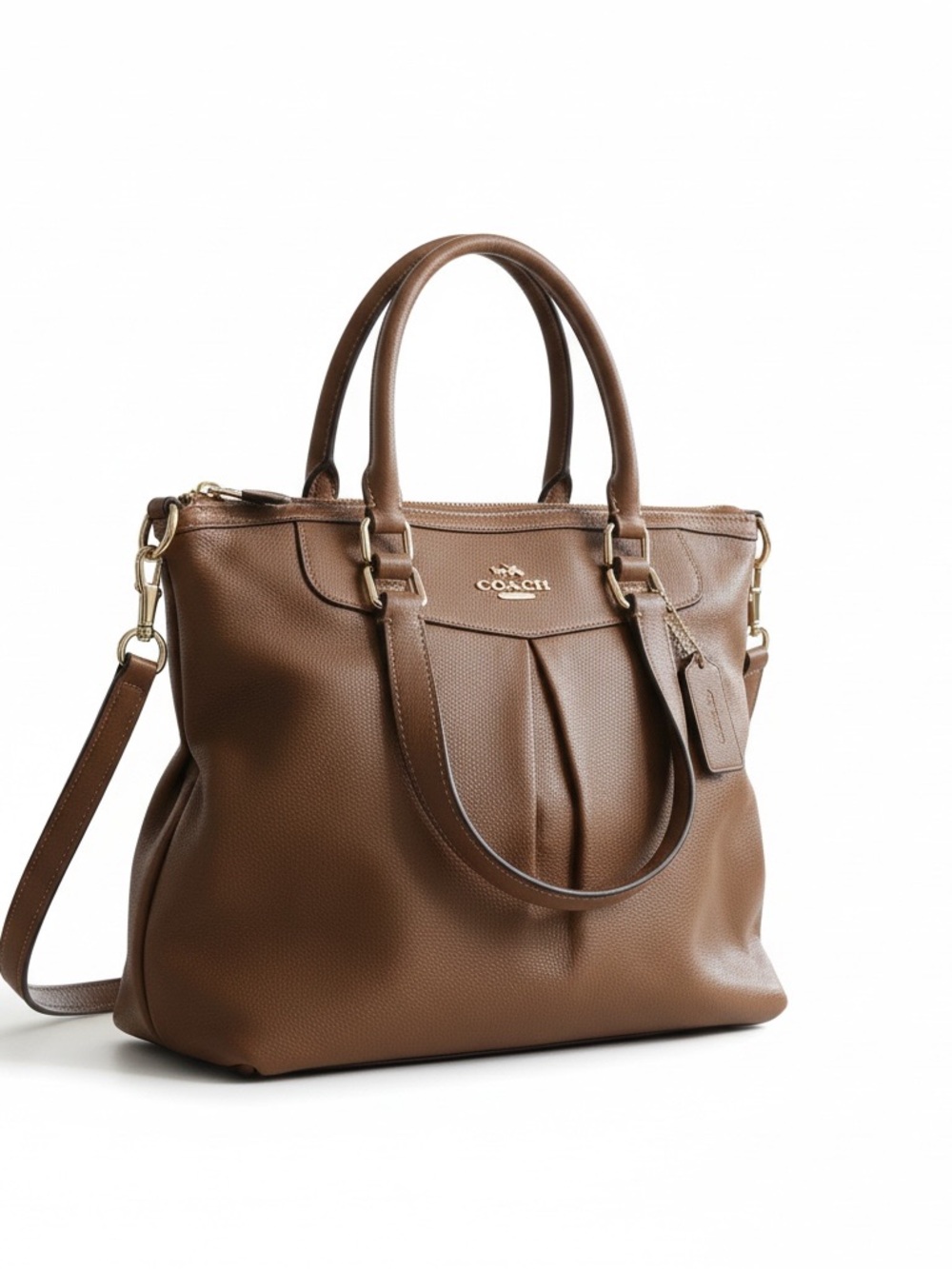 Coach Pebbled Leather Satchel in Brown with Gold Hardware